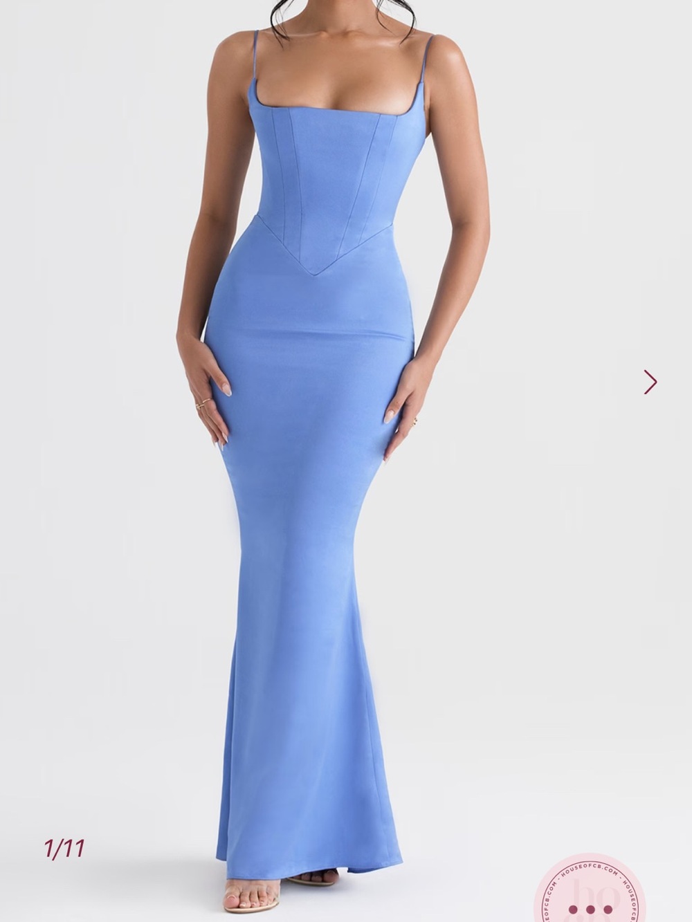 House of CB: Periwinkle Satin Corset Maxi Dress